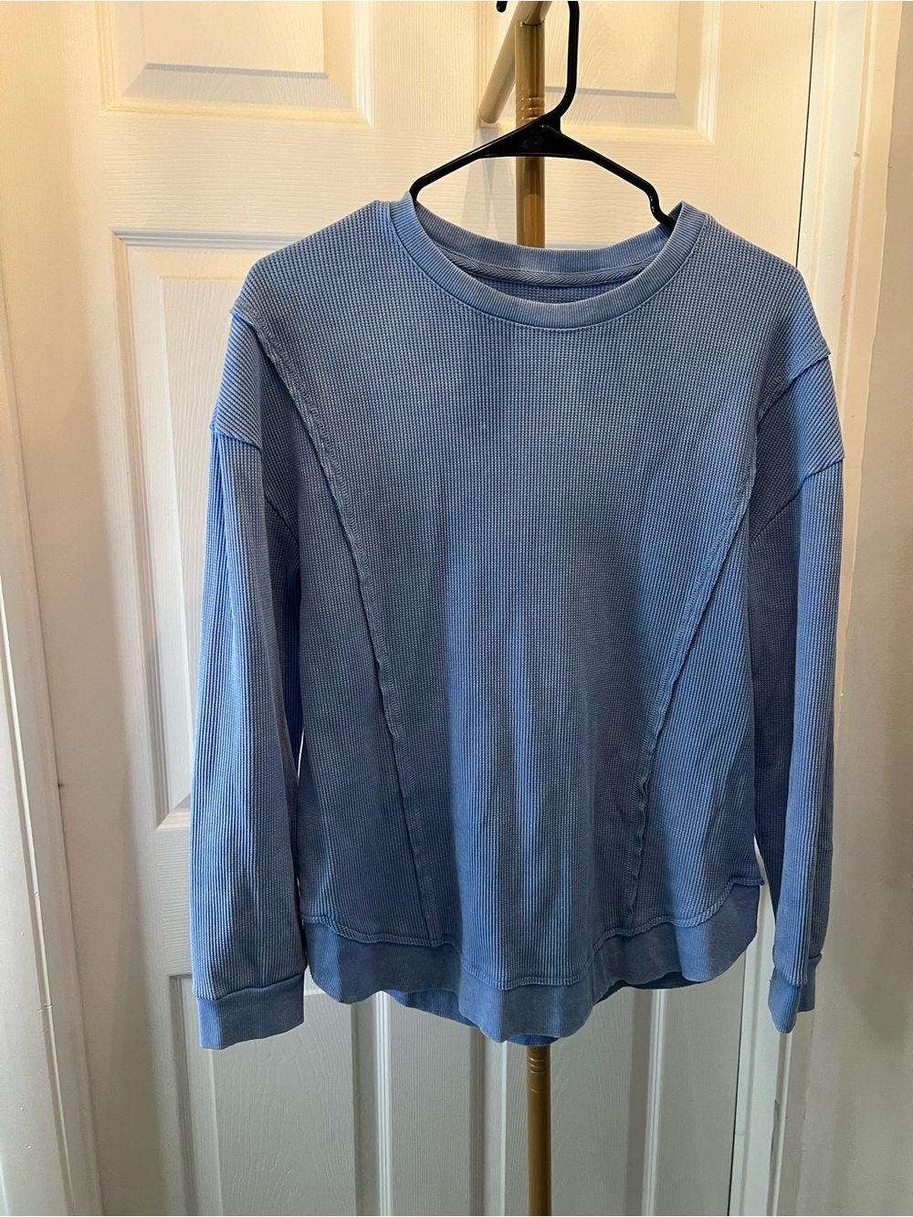 Sundry Light Blue Ribbed Long Sleeve Top